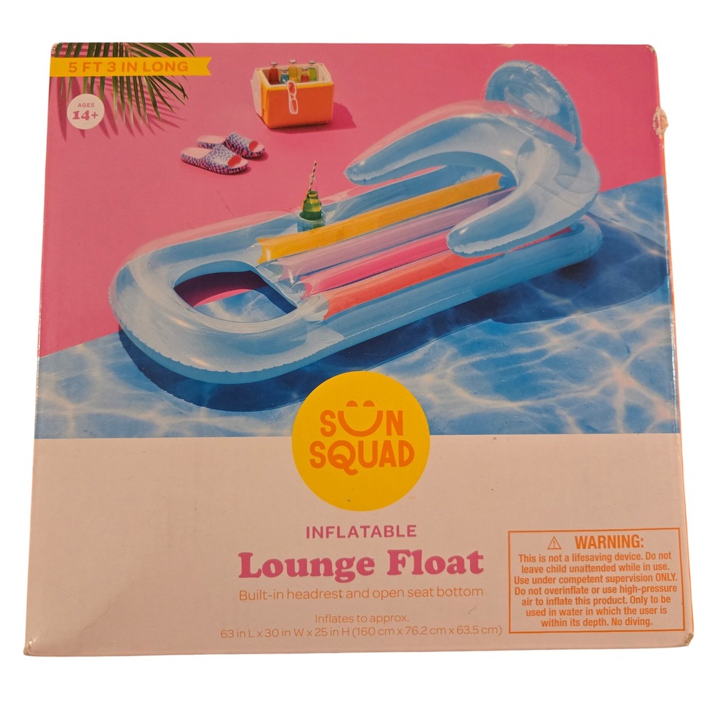 Sun Squad Inflatable Lounge Float with Headrest Open Seat Bottom‎
